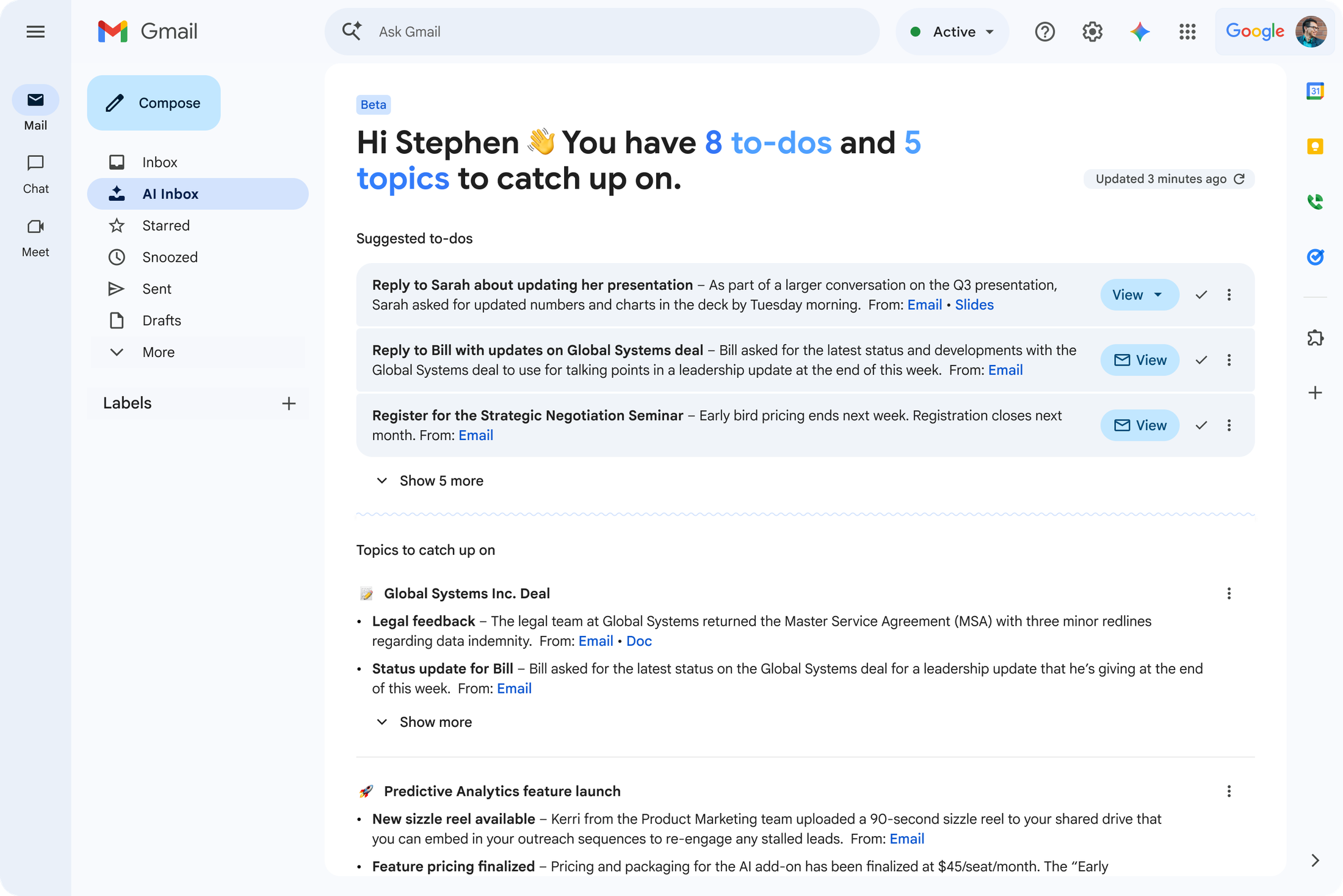 AI Inbox in Gmail