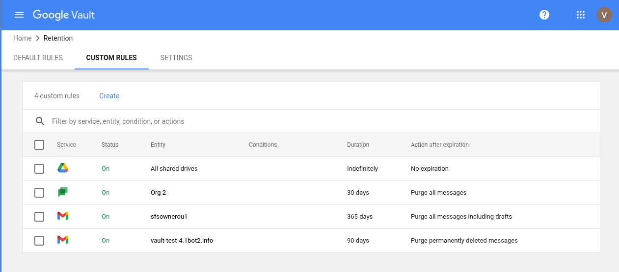 Data Retention in Vault